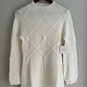 NWT Ellen Tracy Ivory Diamond Pattern Sweater Dress Women’s Small Old Money